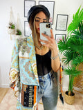 Giacca etnica base Celeste dettaglio arancio