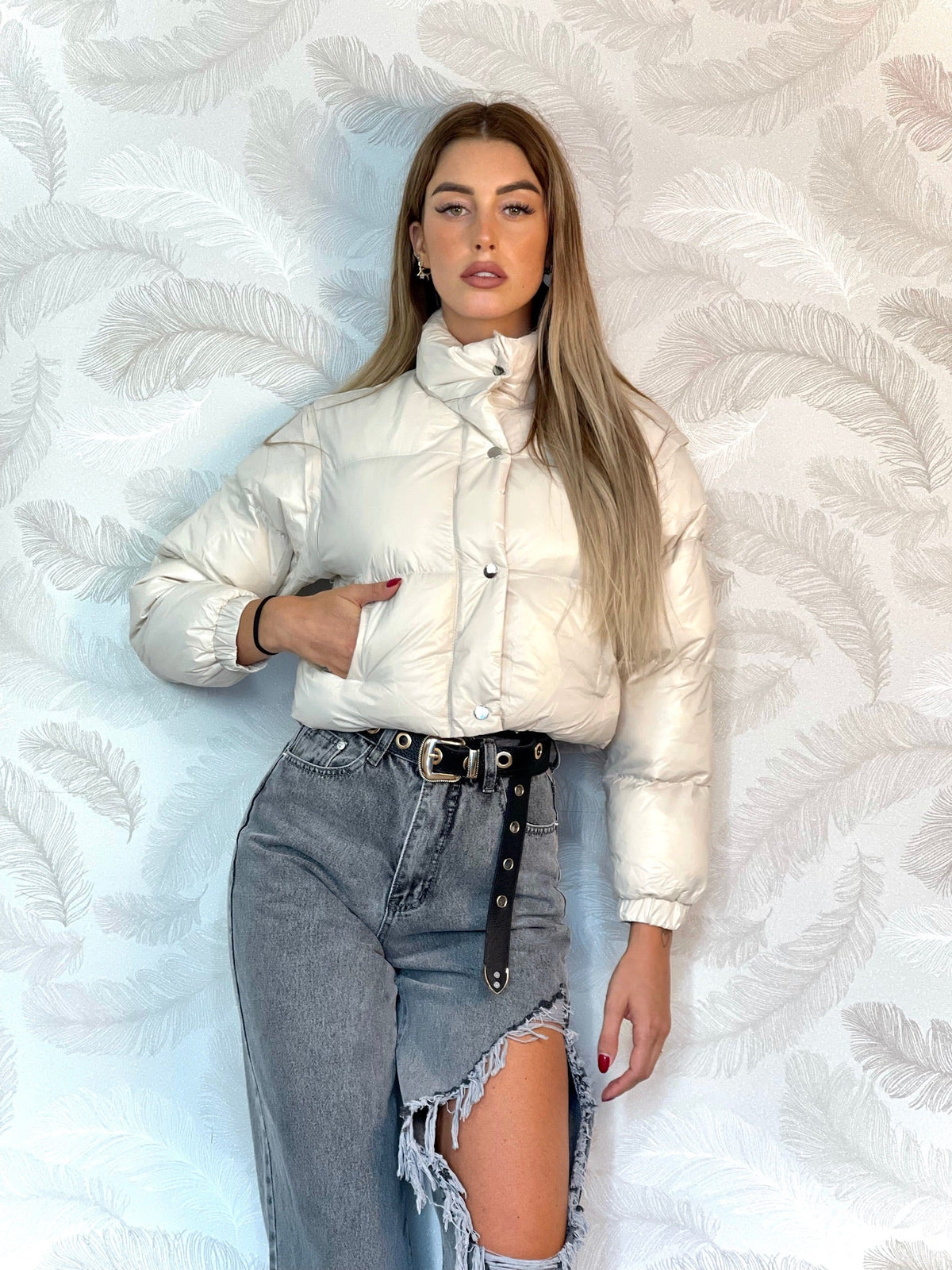 Piumino Crop beige