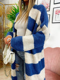 Cardigan morbido a righe blu