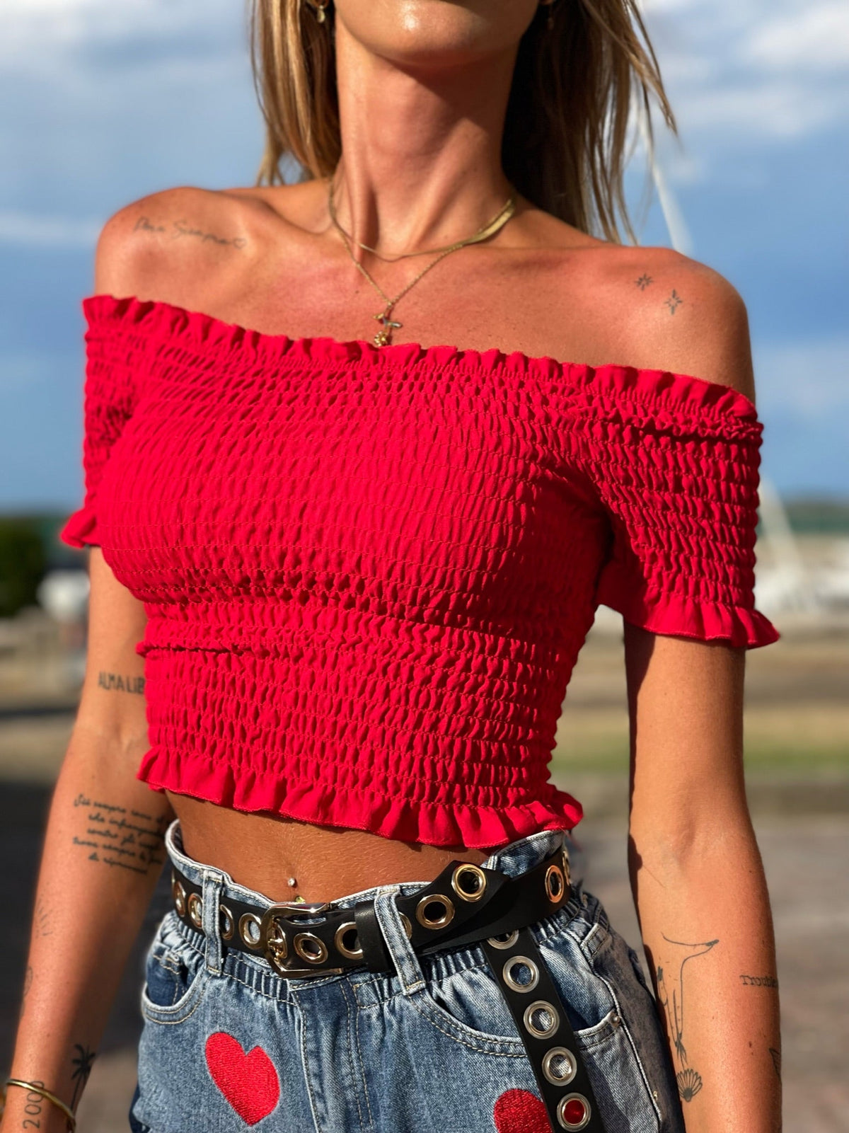 Top plissettano rosso