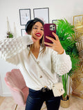 Maglione con onde e bottoni gioiello Bianco