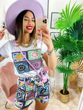 Completo etnico Short e t-shirt base Celeste e lilla