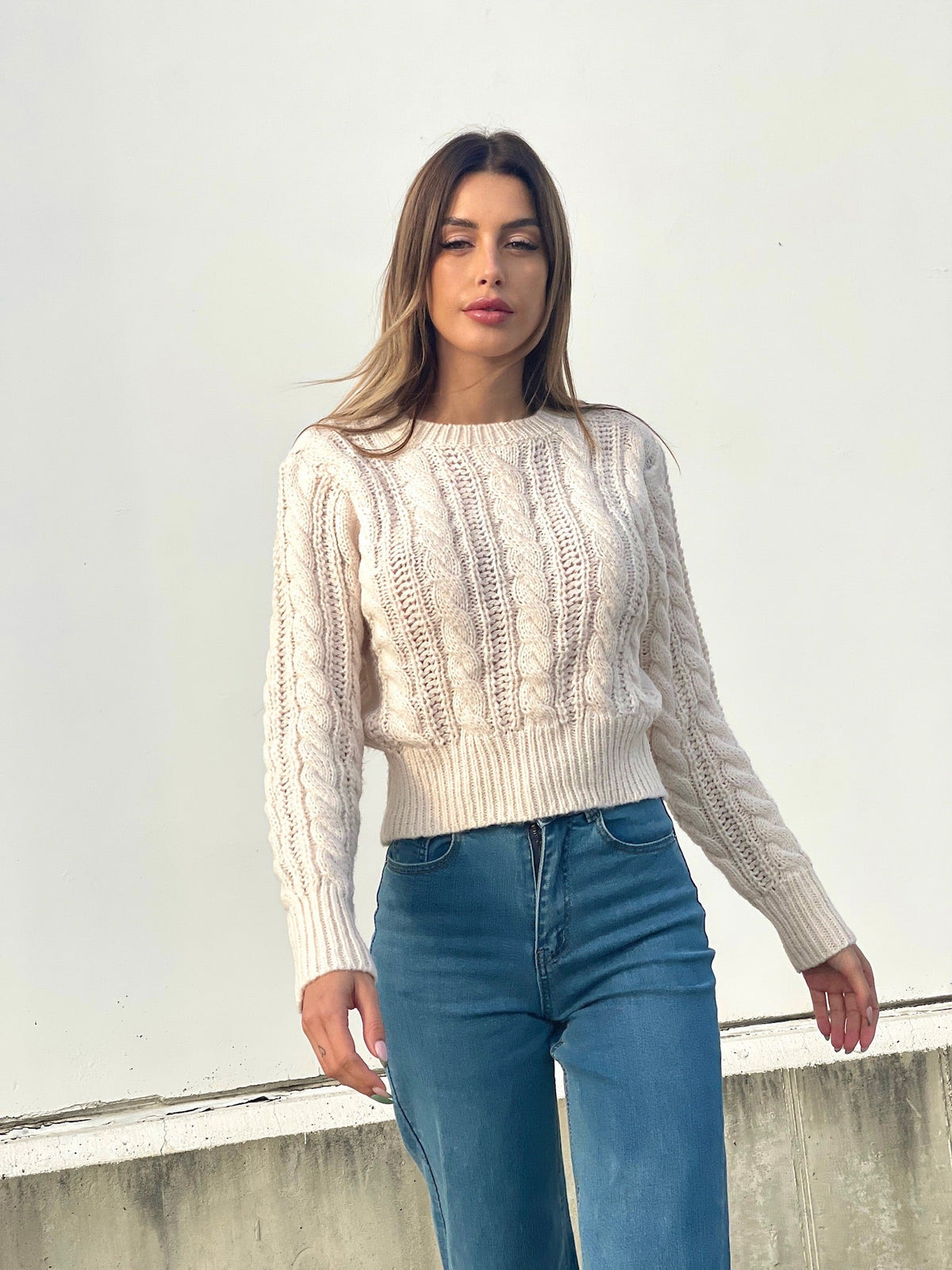 Maglione a trecce Panna