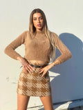 Gonna in tweed pied de poule beige
