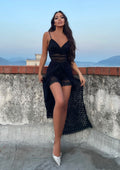 Tutina con maxi gonna in pizzo nero