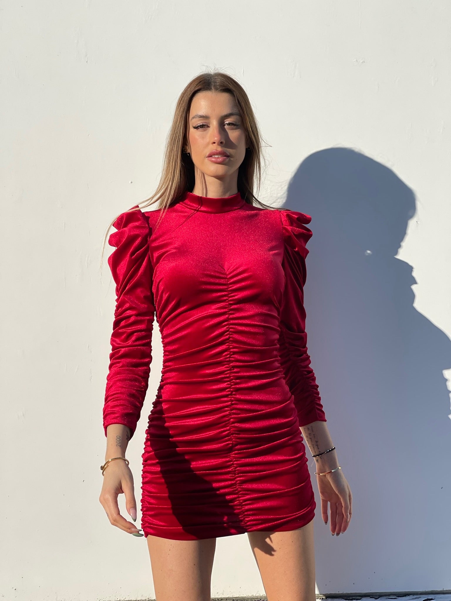 Abito in velluto aderente rosso