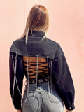 Giacca in jeans nero con frange