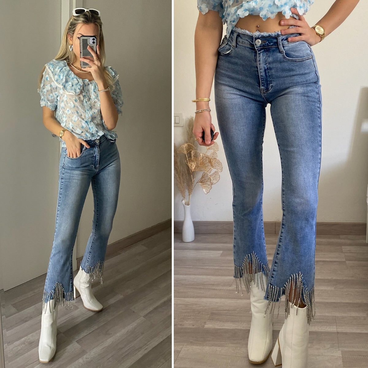 Jeans con frange argento