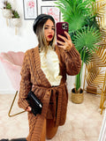 Cardigan Camel con trecce e cintura