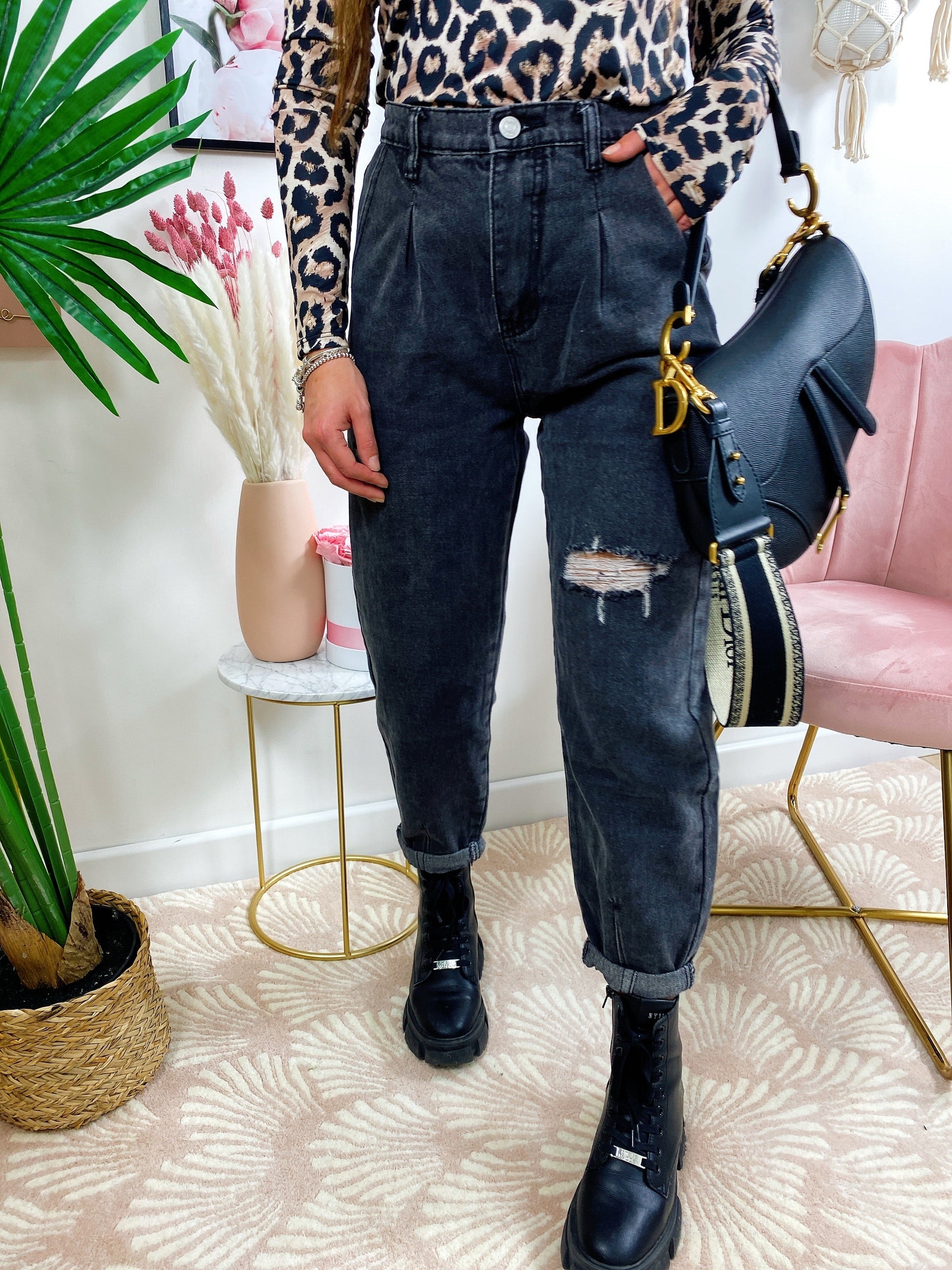 Jeans Boyfriend Grigio/Nero