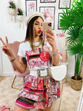 Completo etnico gonna e t-shirt base Rosa