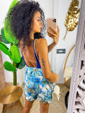 Short a fiori azzurri con fiocco