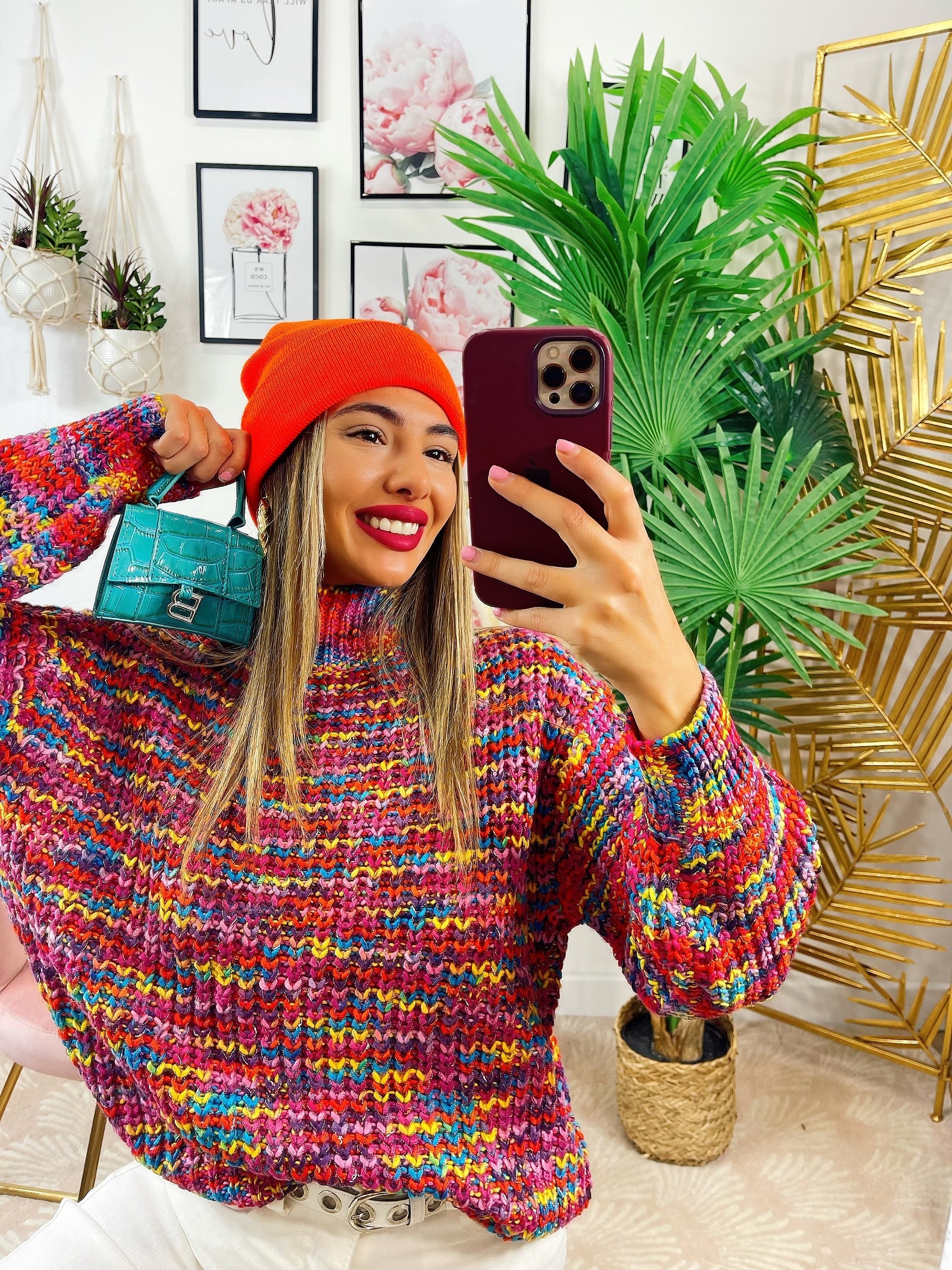 Maglione colorato peonia lilla