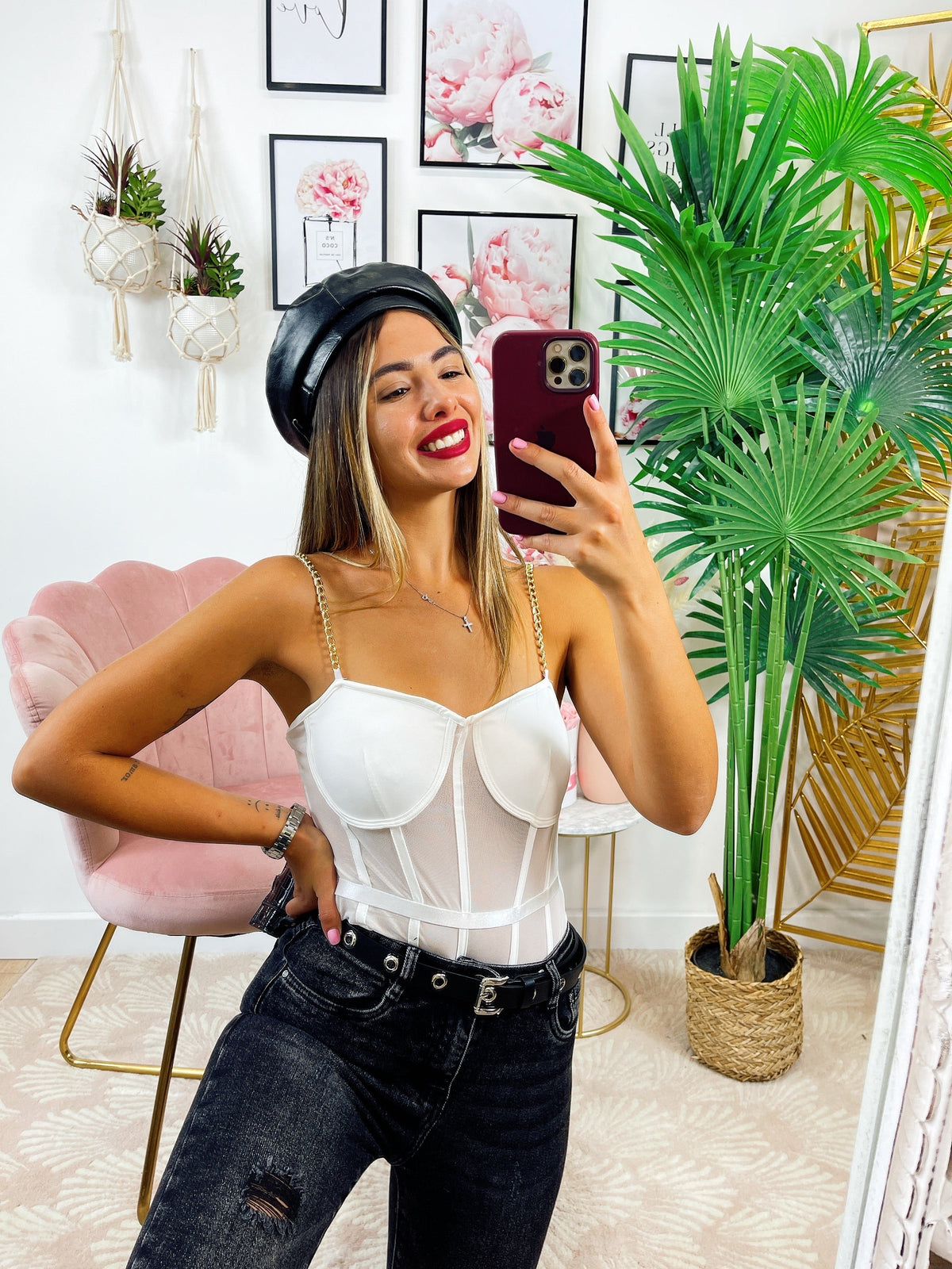 Body con trasparenze e catena bianco