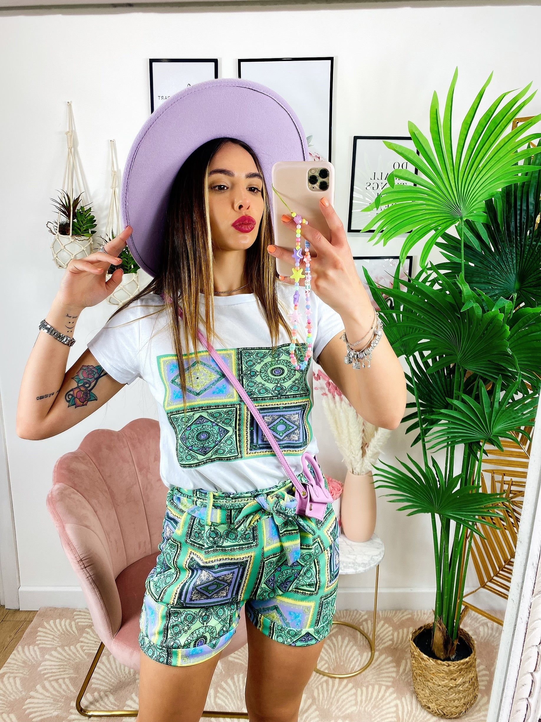Completo etnico Short e t-shirt base Verde