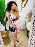 Abito a balze in cotone rosa
