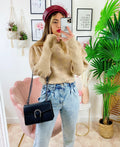 Maglione collo alto beige e oro