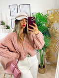 Maglione top quality rosa con gioiello in strass
