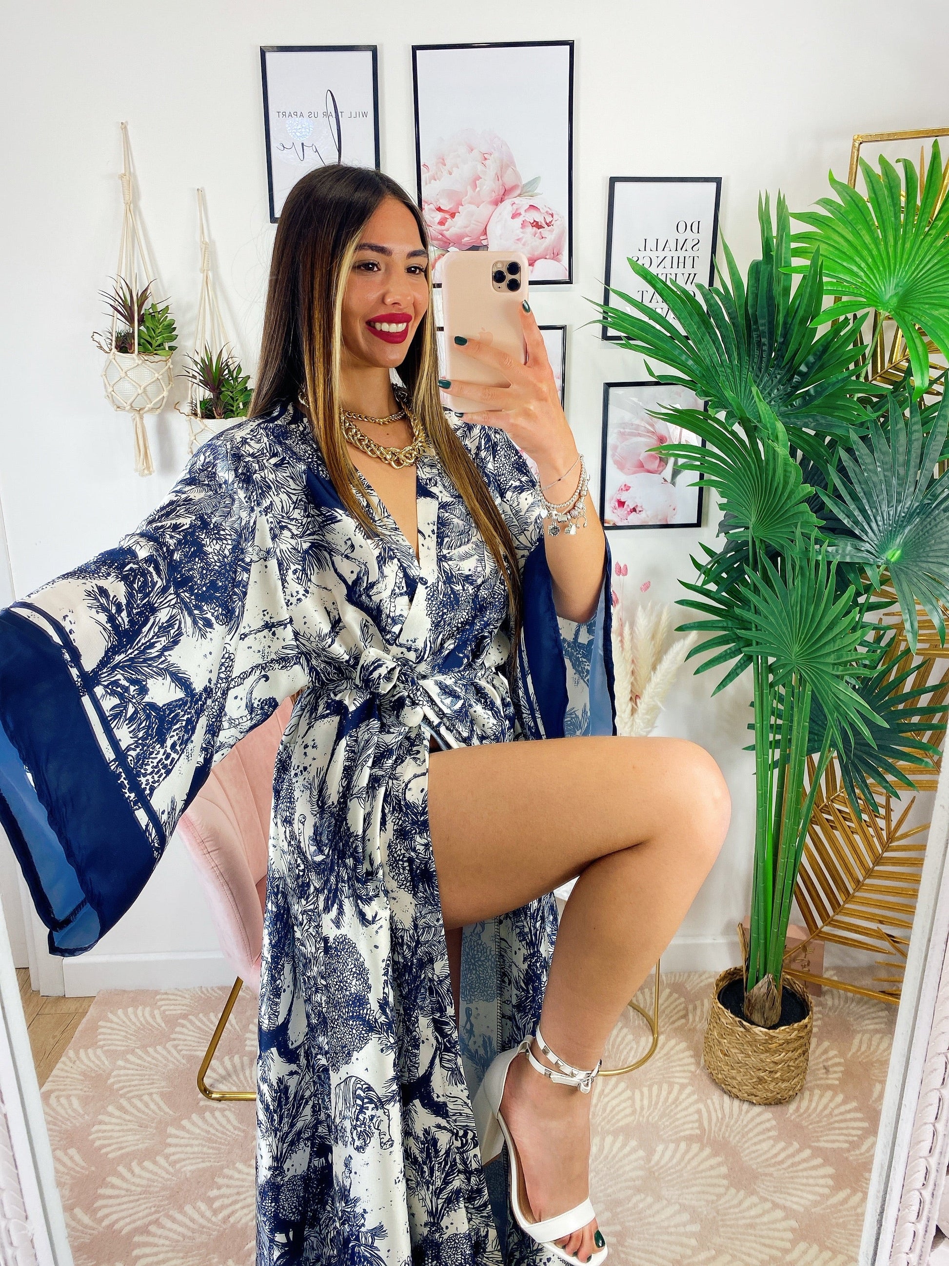Kimono a fantasia blu