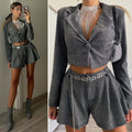 Completo giacca crop e short glitter argento