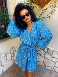 Abito con paillettes manica lunga azzurro