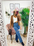 Cardigan camel con trecce