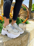 Sneakers Beige  con dettaglio pitonato