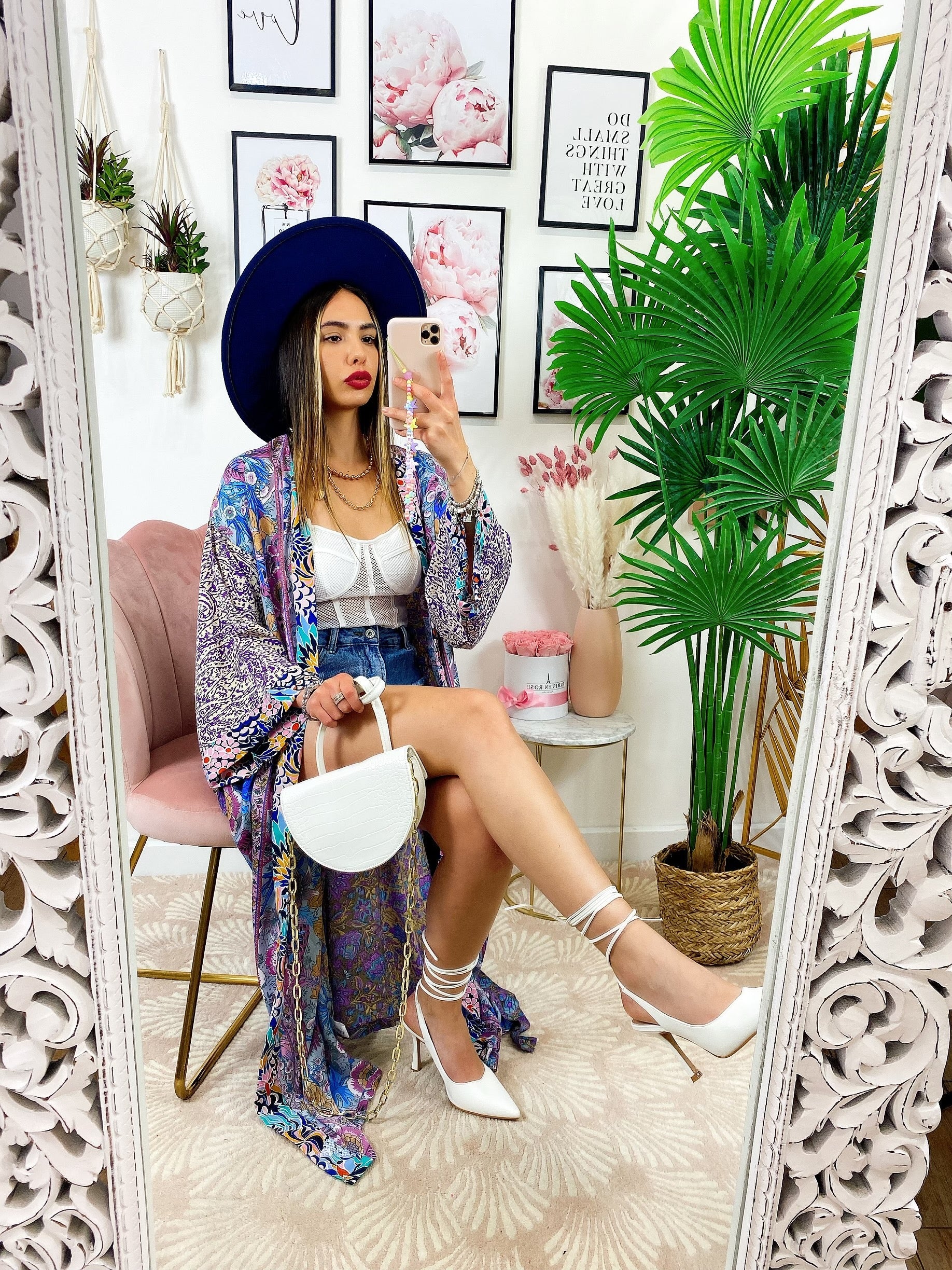 Kimono in seta etnico base lilla