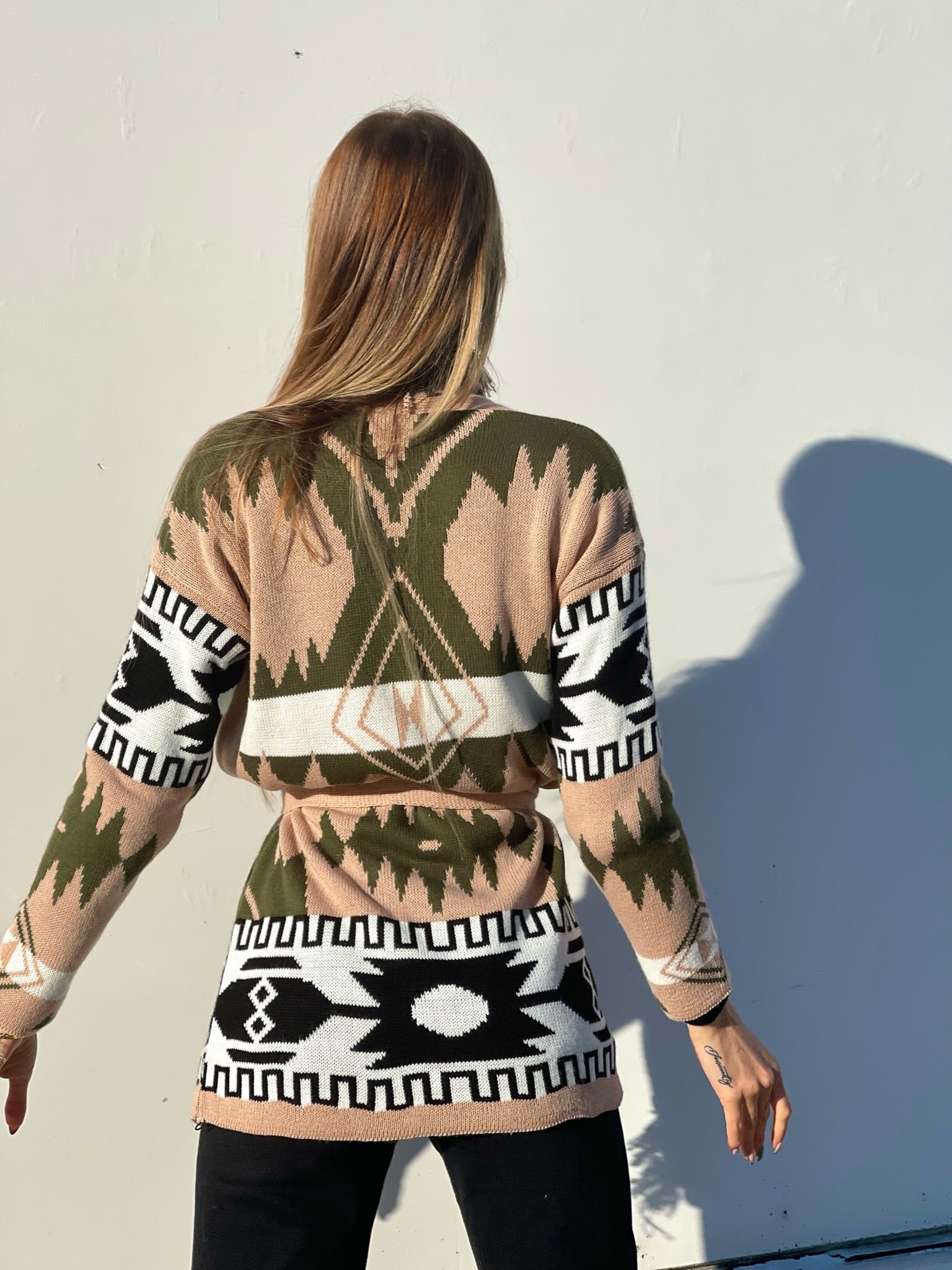Cardigan frange e cinta dettaglio verde