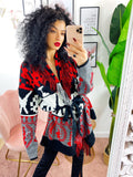 Cardigan Rosso con frange e cinta