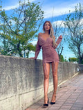 Abito glitter arricciato rosa cipria