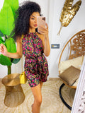 Tutina in raso con fiori base nera