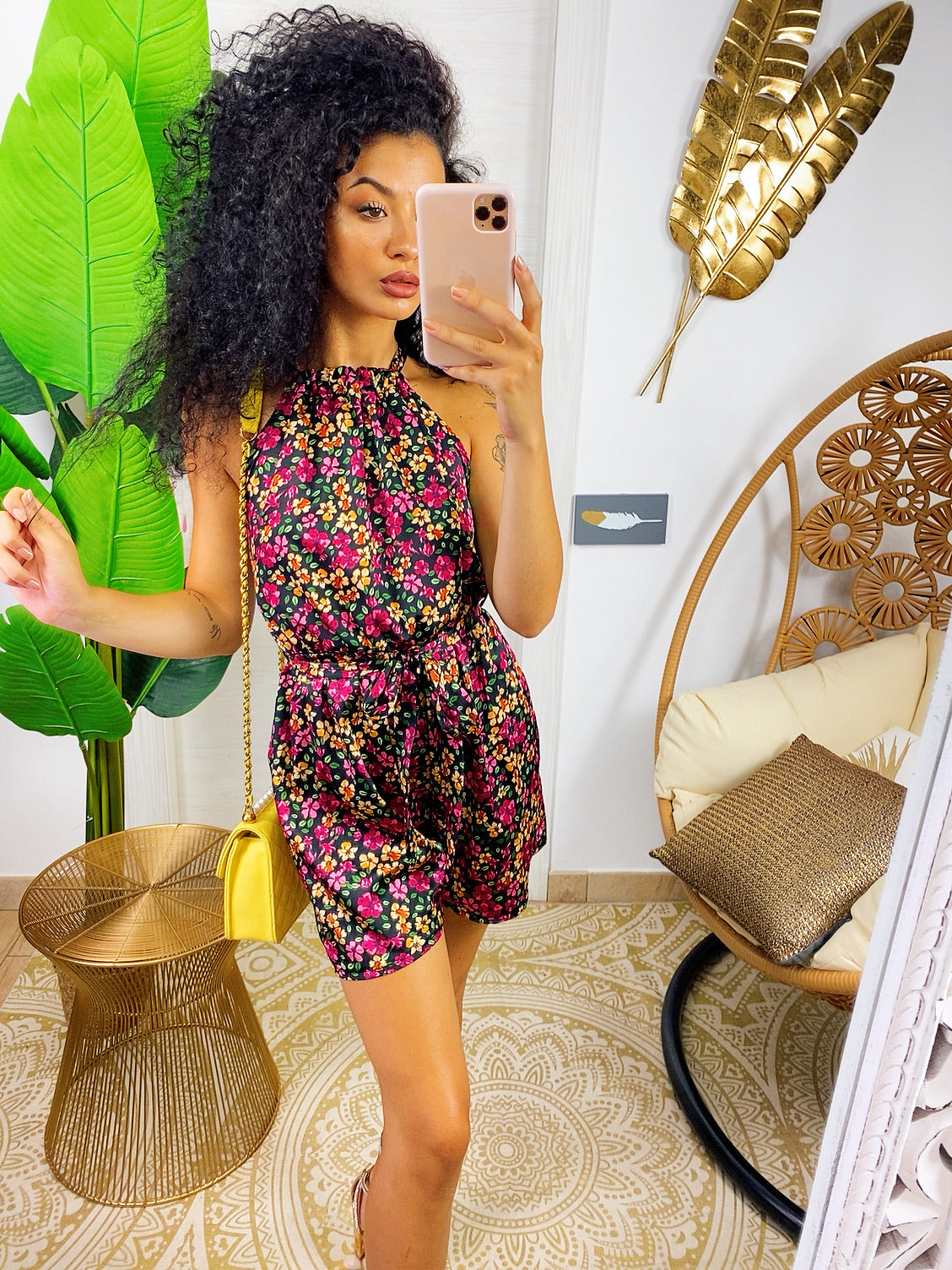 Tutina in raso con fiori base nera