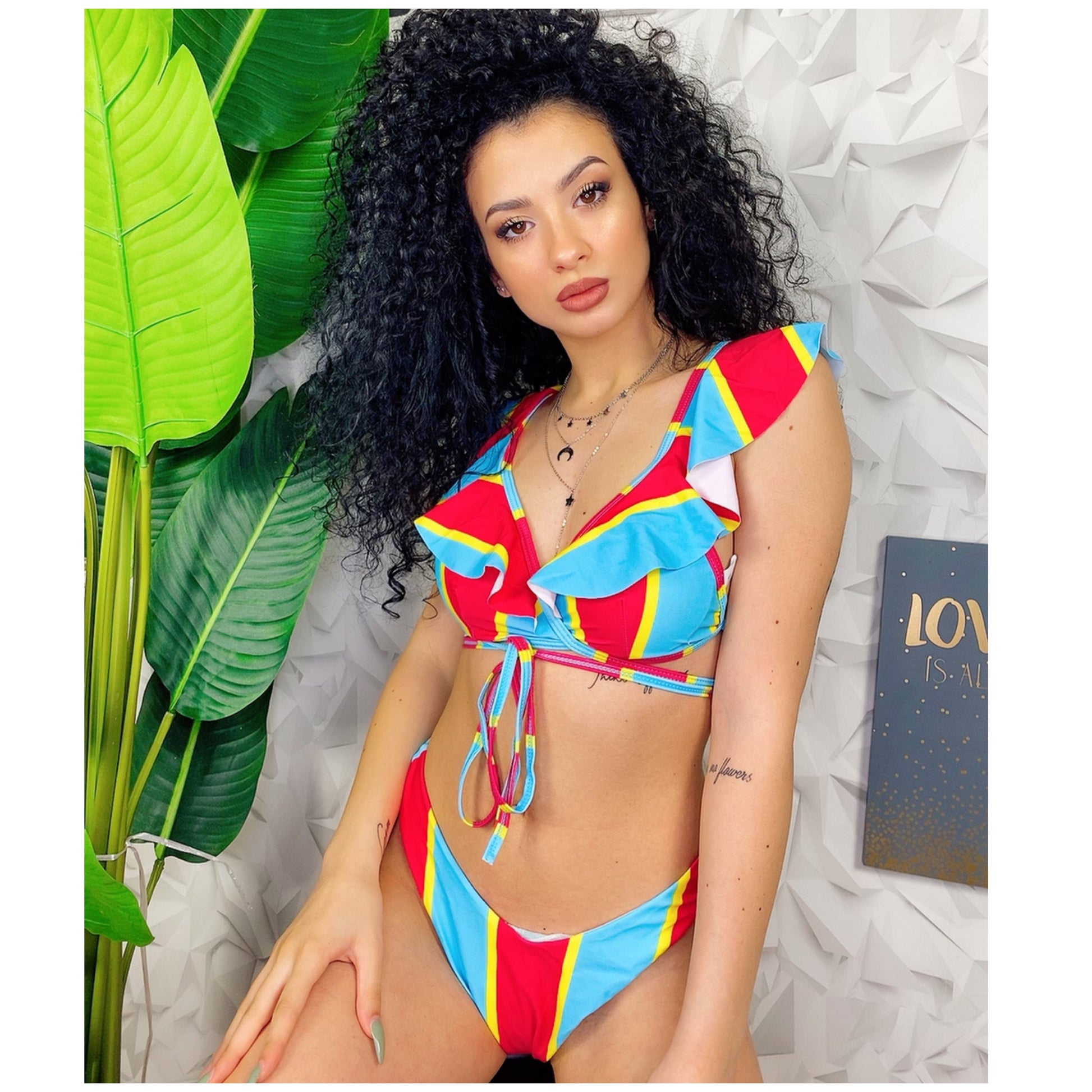 Bikini a righe  Formentera celeste e Fuxia