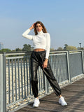 Pantalone in ecopelle con catenina nero