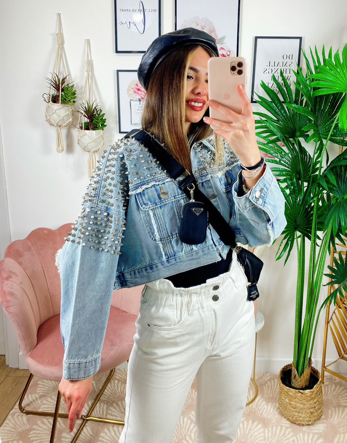 Giacca di jeans con borchie