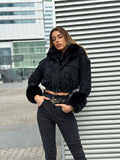 Giaccone di jeans nero pelo nero