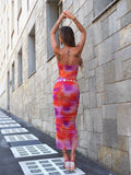 Completo top e gonna in tulle arancio Fuxia