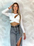 Top a costine con aperture bianco