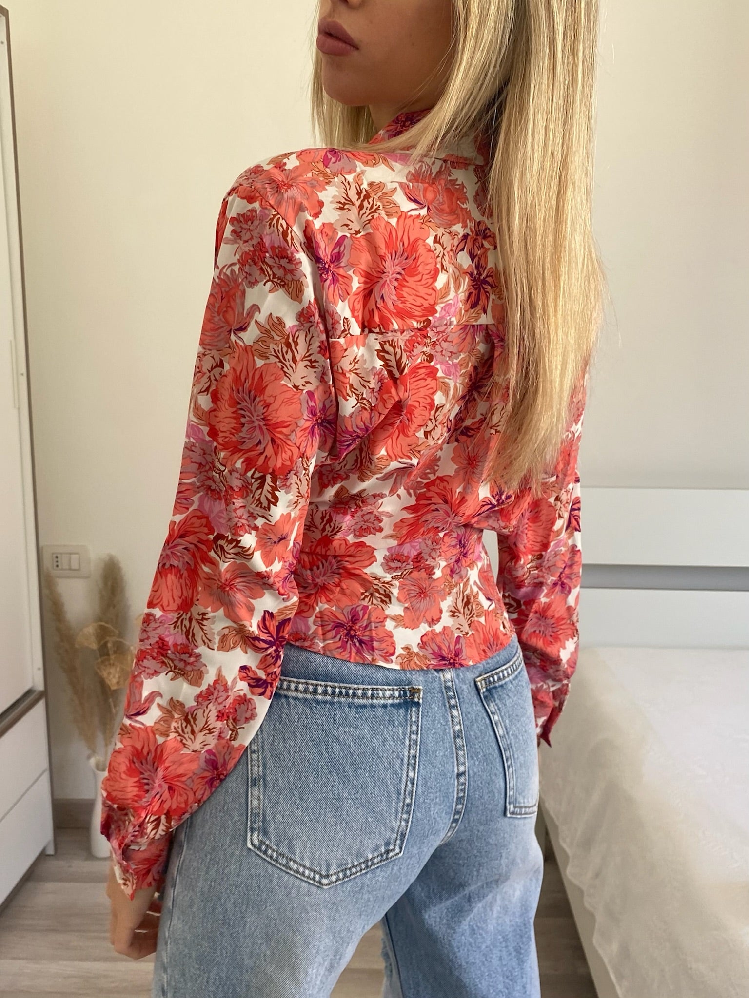 Camicia floreale corallo