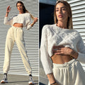 Maglioncino crop panna a trecce