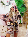 Cardigan con frange e cuori Marrone Rosa