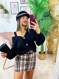 Cardigan con bottoni gioiello e spalle scoperte Nero