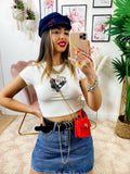 T-Shirt Crop con aquila bianca