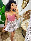 Gonna a balze fiori base bianca