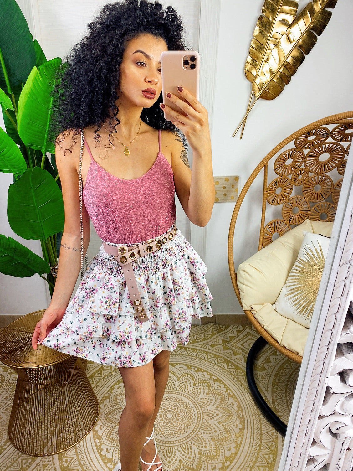 Gonna a balze fiori base bianca