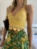 Top in pizzo giallo con pizzo