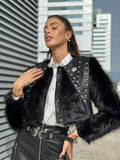 Giacca crop con pelo e strass