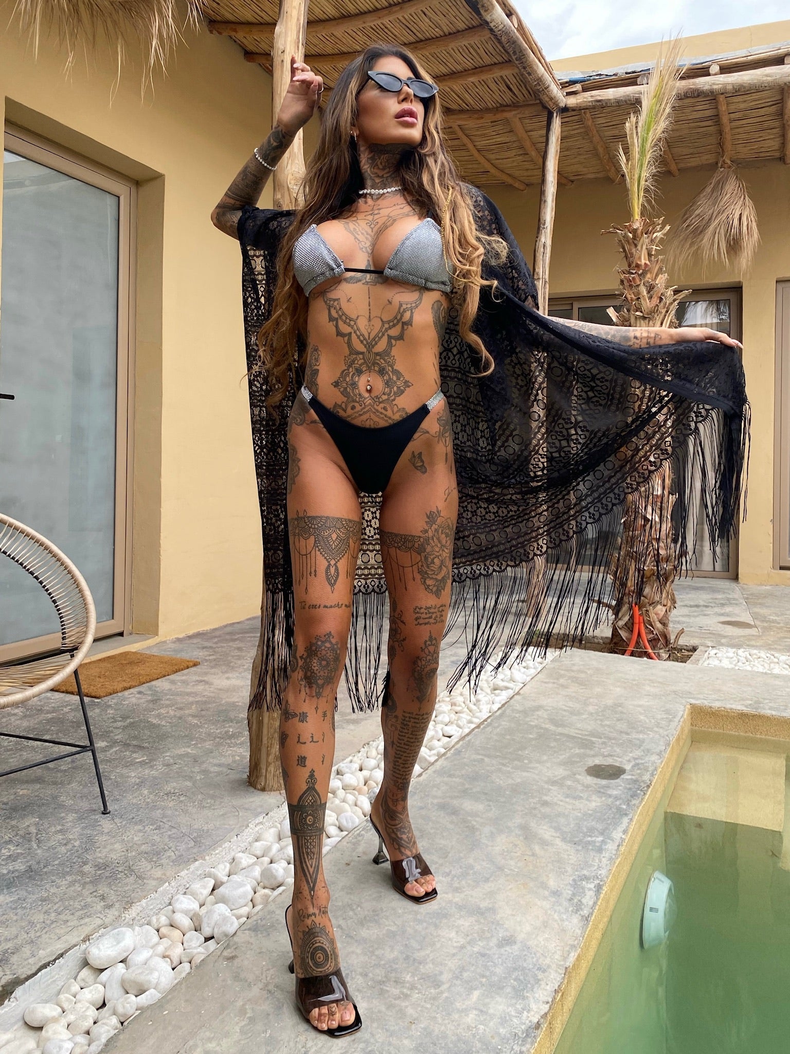 Bikini glitter argento a triangolo