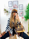 Cardigan Zebrato con frange e cinta